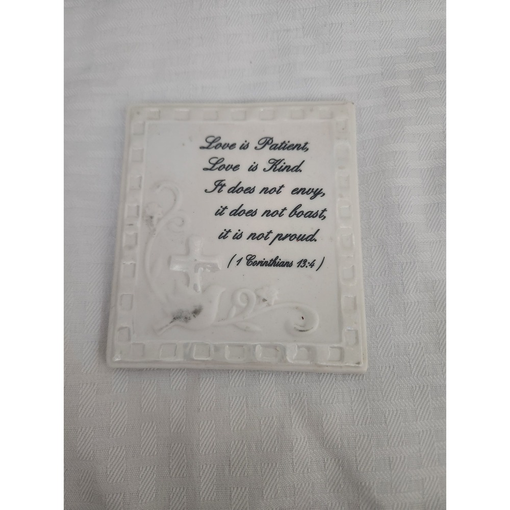 1 Corinthians 13:4 Love is Patient Ceramic Wall Plaque White Religious Decor